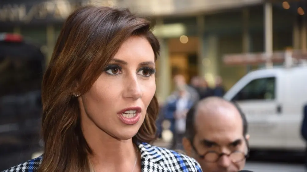 Alina Habba^ former lawyer for Donald Trump talks to media and makes her way into Trump Tower in Manhattan N EW YORK^ NEW YORK-MARCH 21^ 2023