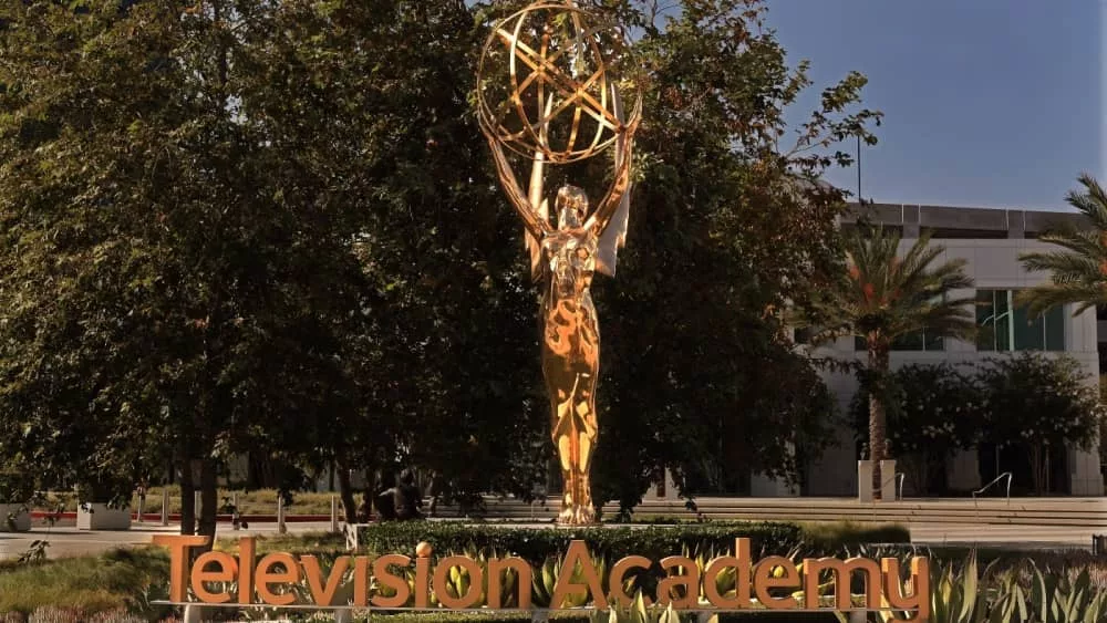 Television Academy's Emmy Awards statue day exterior. Los Angeles - July 16^ 2021