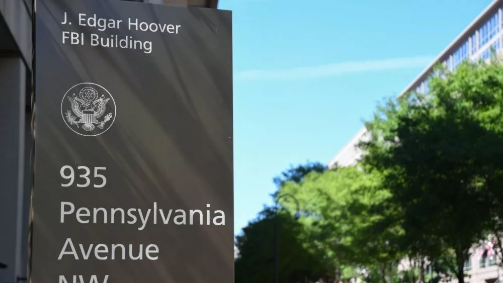 Sign in front of the J. Edgar Hoover FBI building in Washington^ D.C.^ USA^ May 9^ 2017