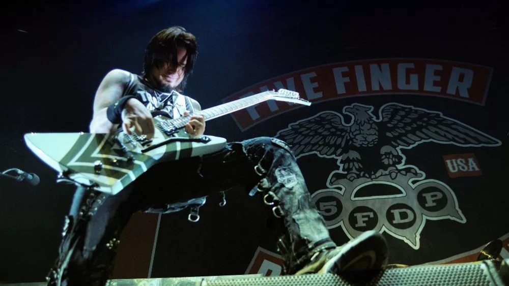 Five Finger Death Punch (5FDP)^ heavy metal band^ performs at Pavello Olimpic de Badalona stage on November 25^ 2013 in Barcelona^ Spain.