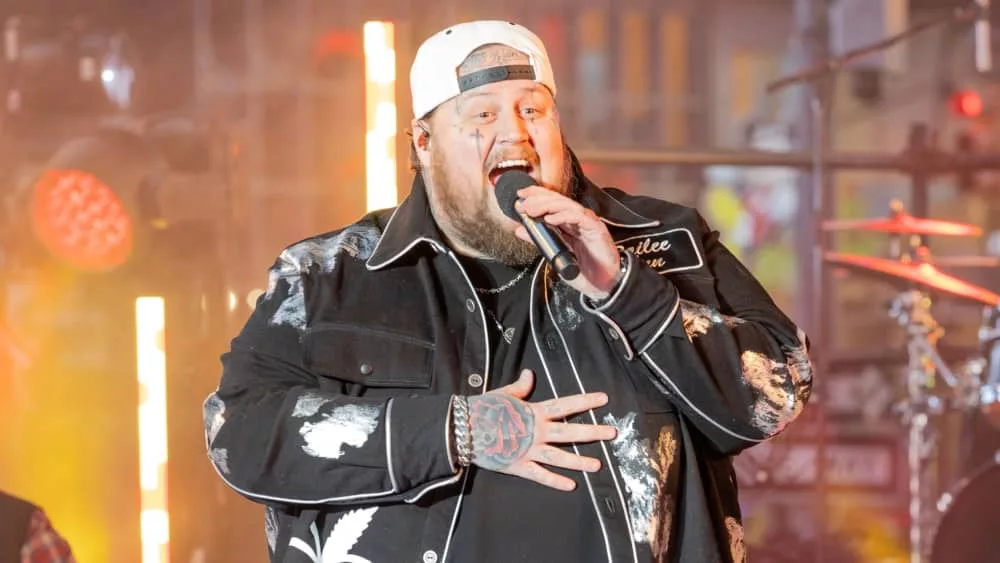 Jelly Roll performs on stage during 2024 New Year's celebration on Times Square in New York on December 31^ 2023.