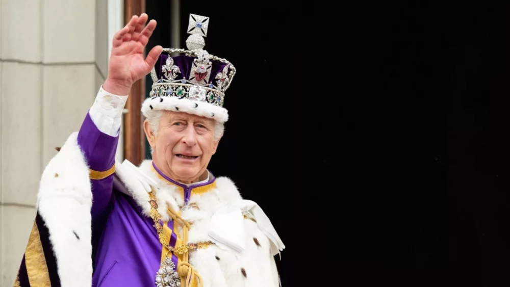 King Charles III on the balcony of Buckingham Palace following the Coronation at Westminster Abbey on May 6^ 2023 in London^ England