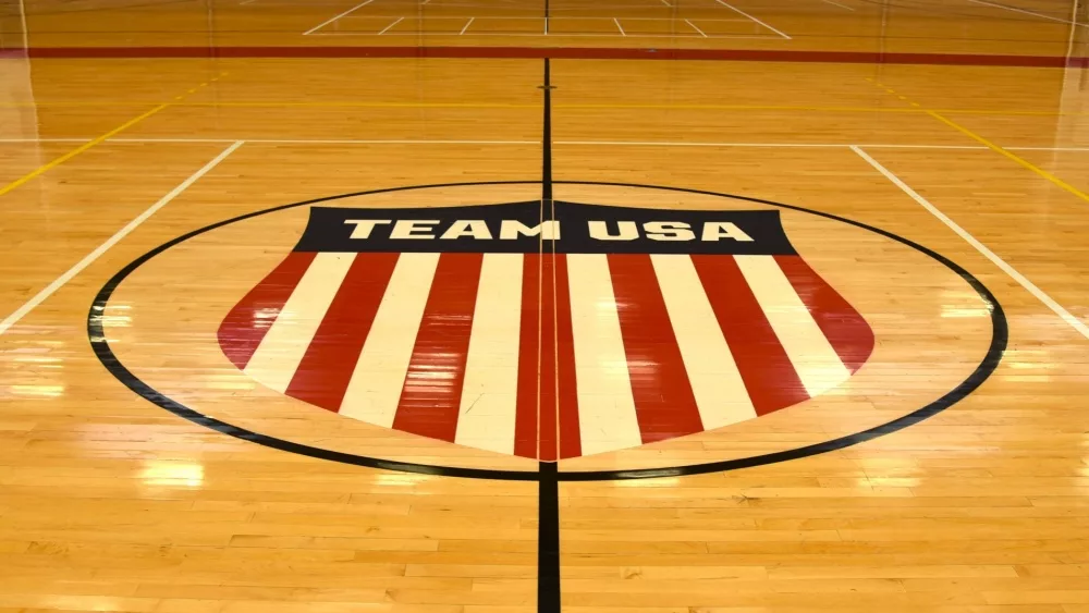 Colorado Springs Colorado 9-18-2023 Team USA design on basketball wood floor