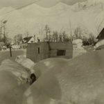 Doris-Marily-McQueen-Trailer-in-Snow: Doris Marilyn McQueen – We lived in Valdez 1954-56 and again 1958-60. Here is the trailed we lived in before the snow covered it (Winter 1955). When the snow covered the trailer, the dogs would get on the roof, because it was warmer there! Sometimes they would get in a fight and it would shake our home