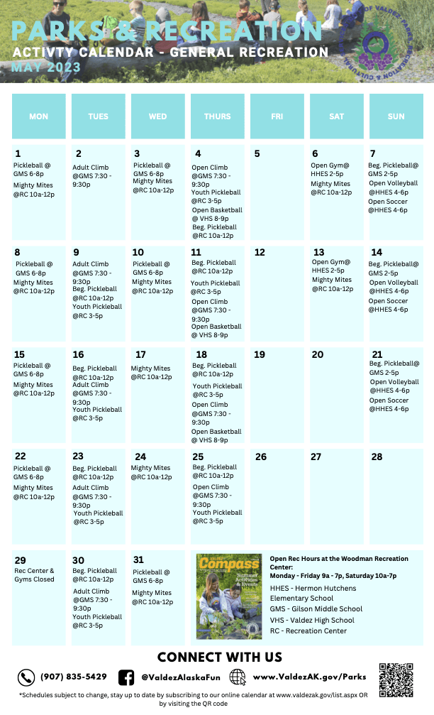 Parks & Recreation Activities Calendar May 2023