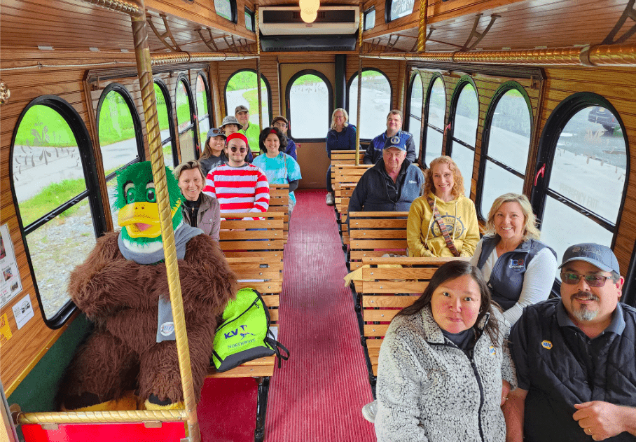 Valdez Trolley and Bus Tour during KVAK's Tourism Week. Thanks to all of our listeners, winners and the best businesses in town for providing prizes and playing along.
Radio Games will continue all summer long with more chances to find Geraldo and go Duck Hunting.