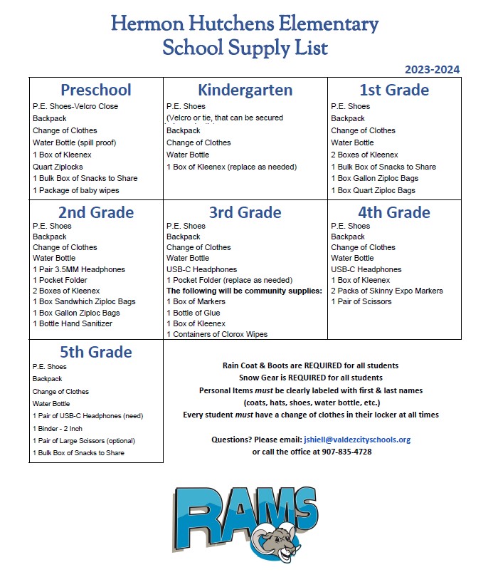HHES School Supply List
