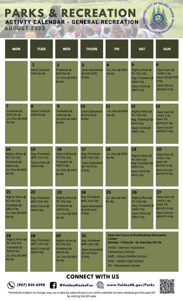 August 2023 PRCS Activity Calendar