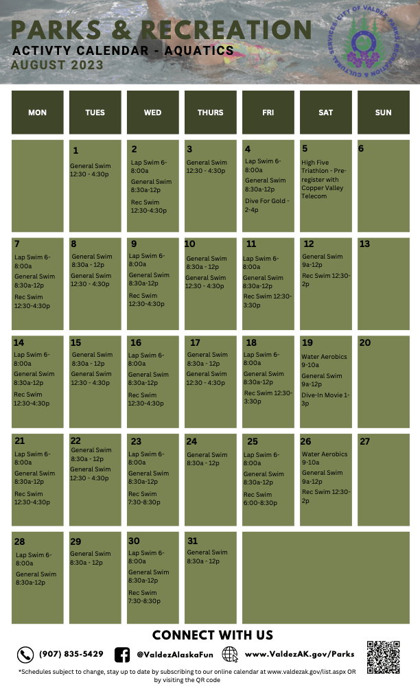 August 2023 PRCS Activity Calendar