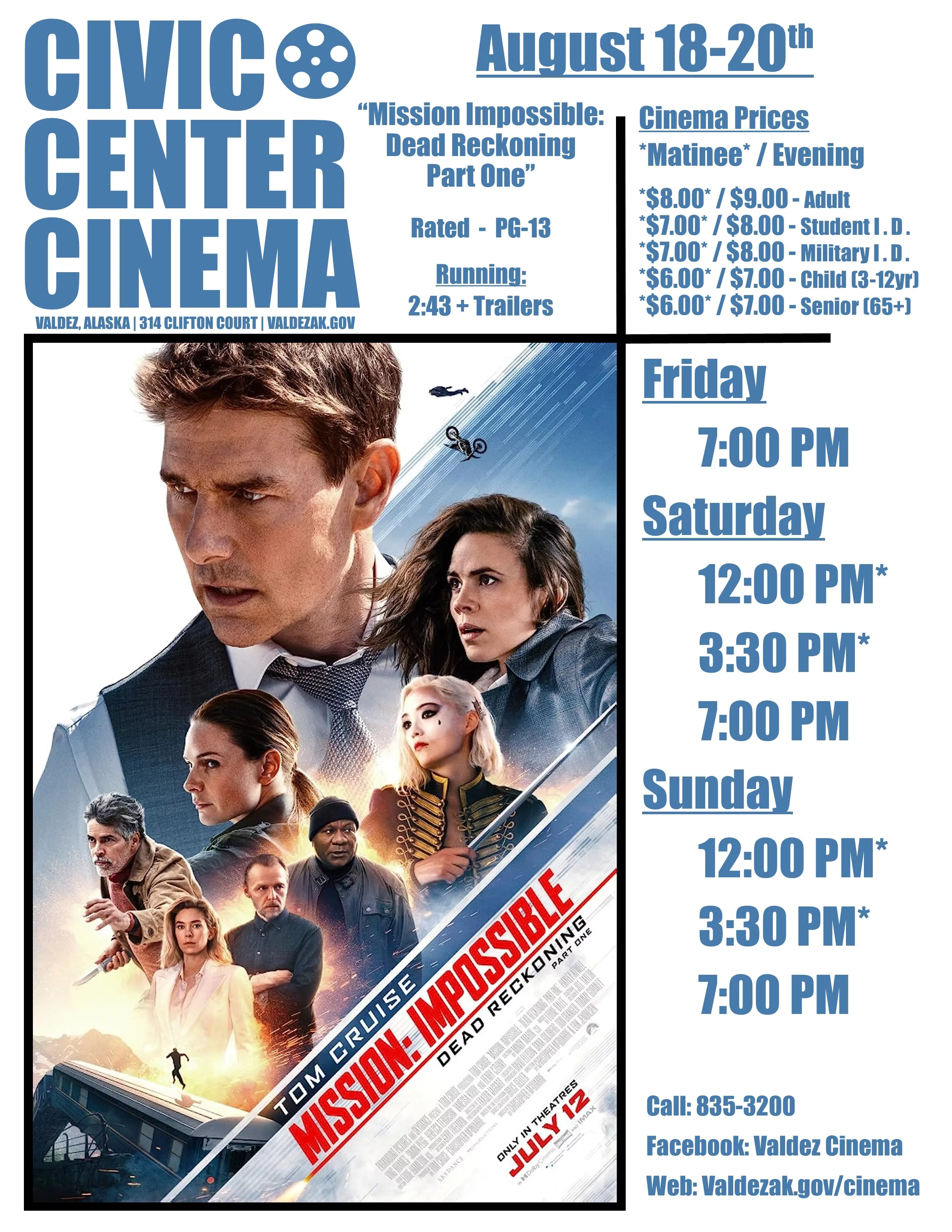 Civic Center Cinema: Mission Impossible: Dead Reckoning Movie Poster