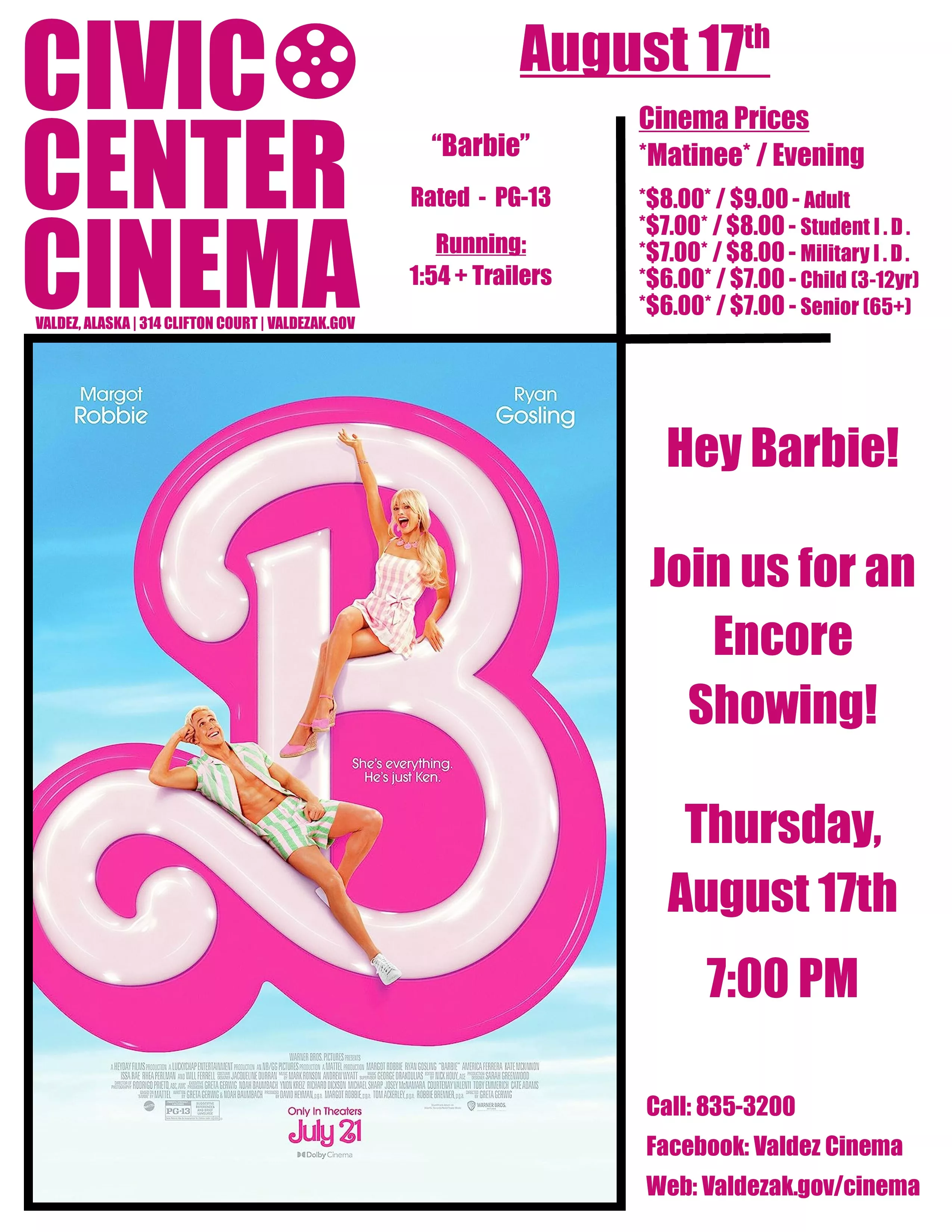 Civic Center Cinema Barbie Movie Poster