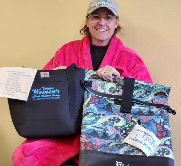 Queen Natalie Chamberlain with her Prizes, Valdez Women's Derby 2023