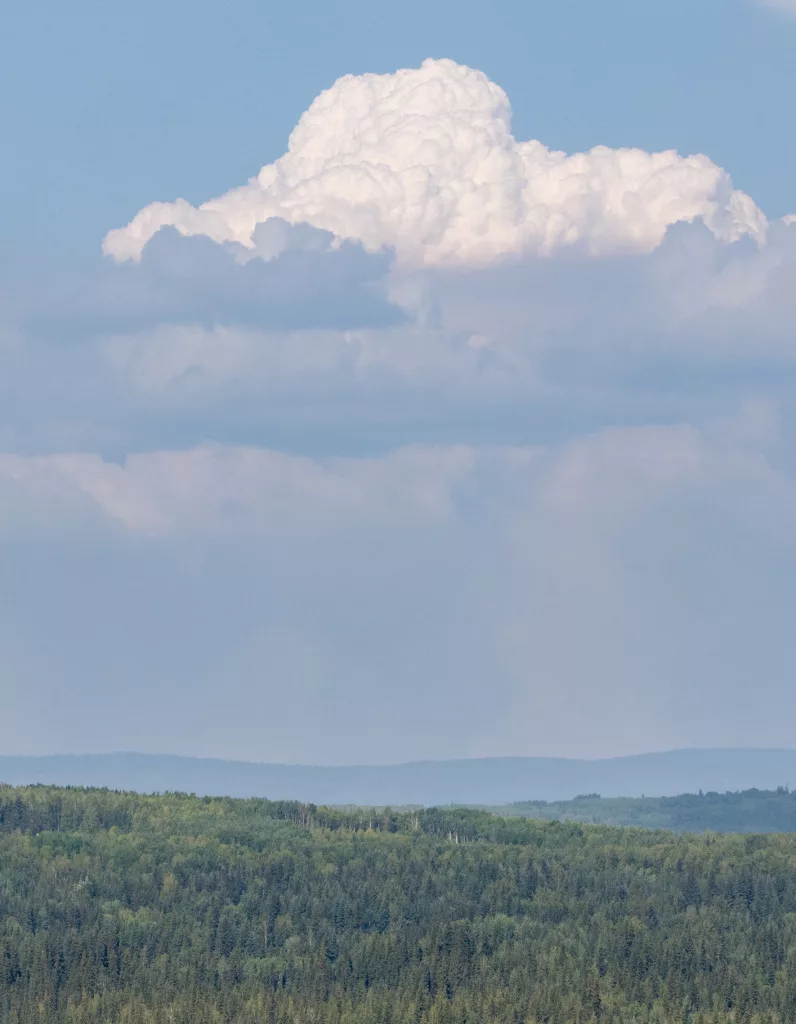 A fire plume rises north of Fairbanks on Aug. 4, 2023. Photo by Daniel Walker.