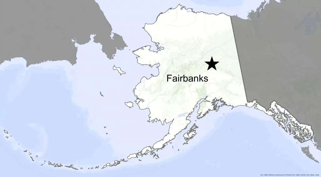 Fairbanks on a map of Alaska