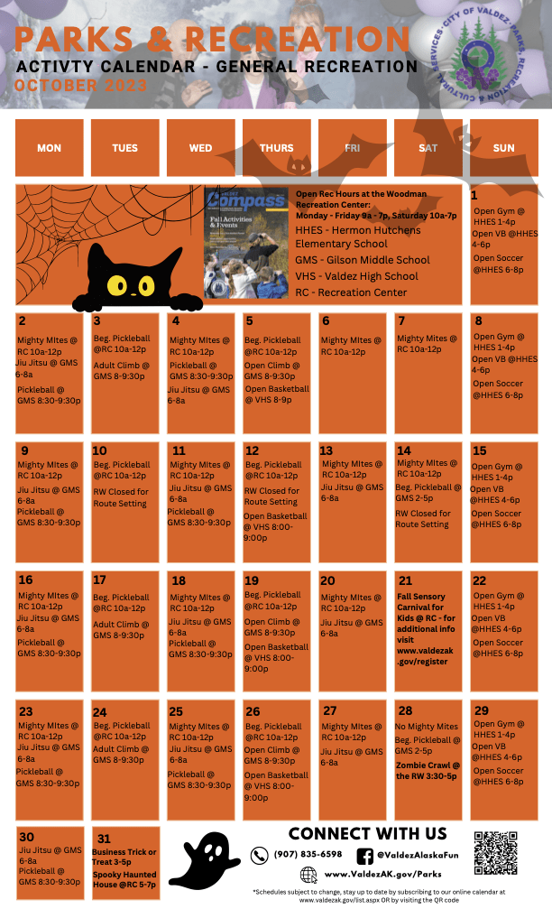 PRSC October 2023 Activity Calendar