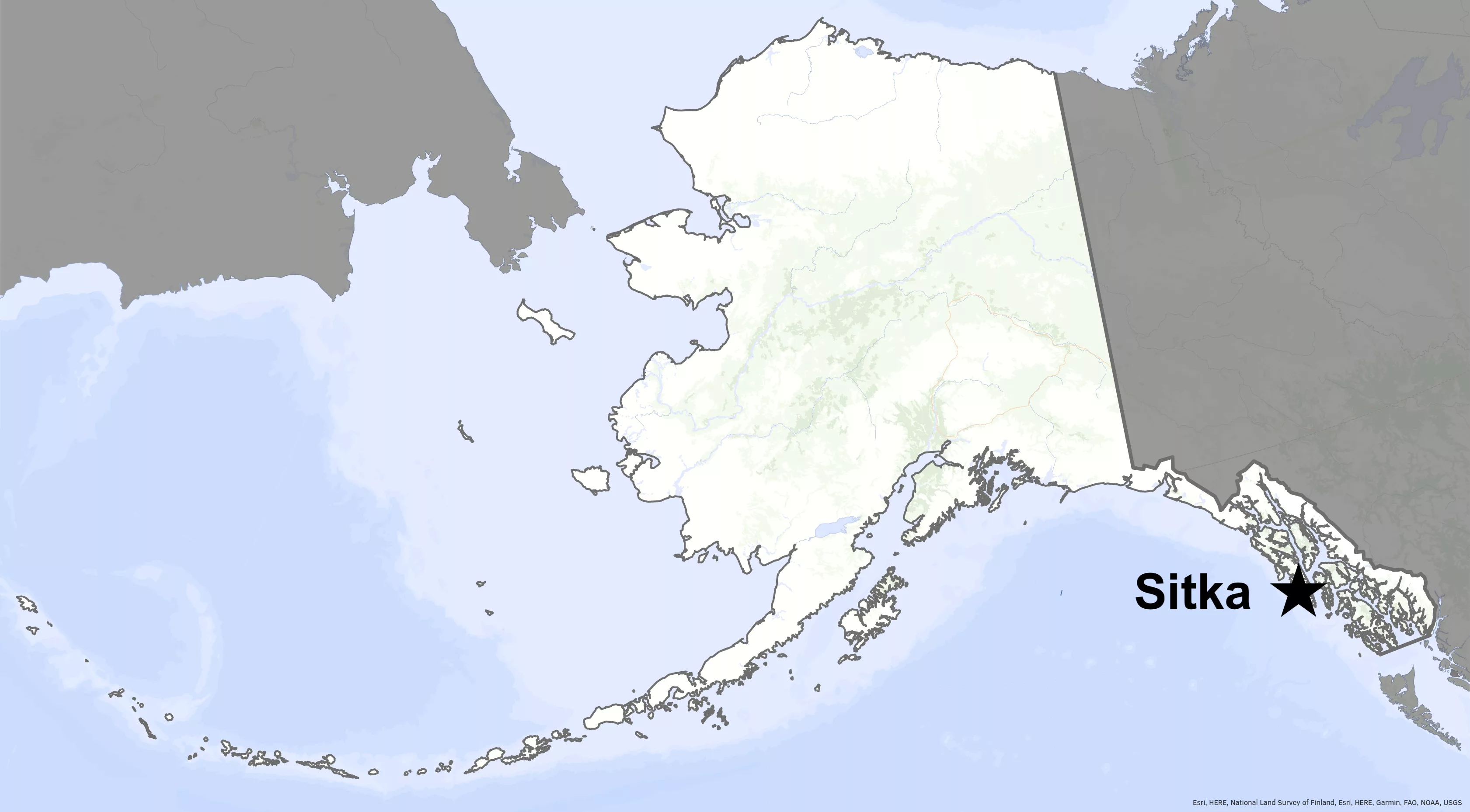 Map of Alaska showing where Sitka is. 