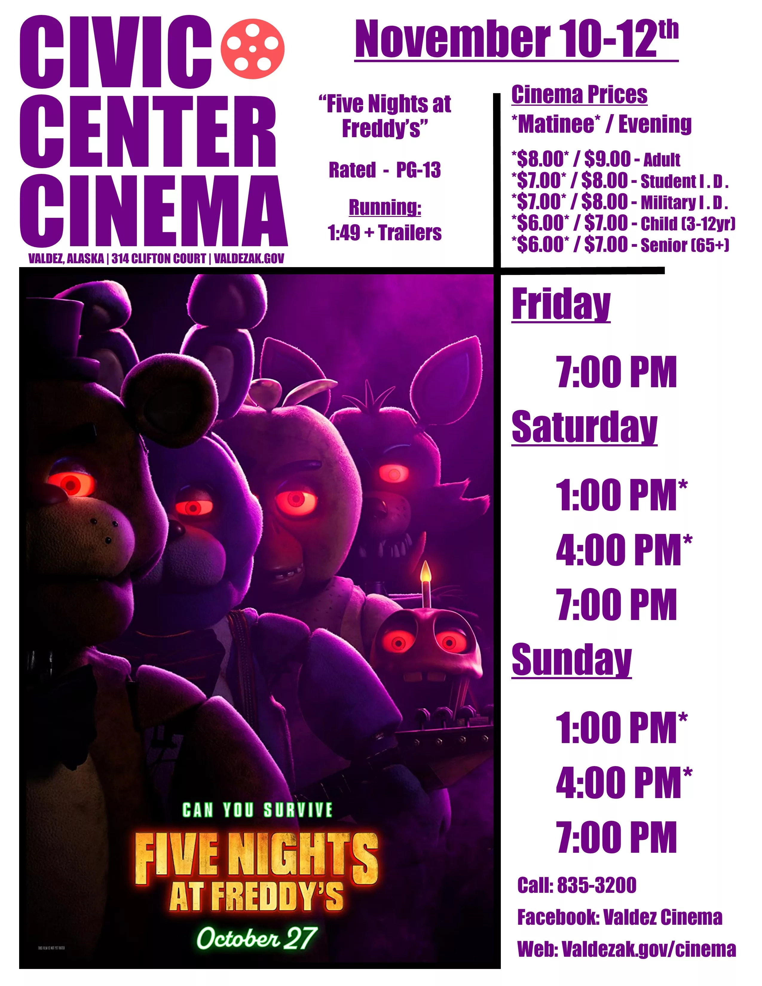 Civic Center Cinema: Five Nights at Freddy’s flyer