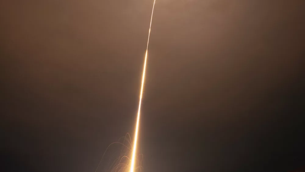 A four-stage NASA sounding rocket launches from Poker Flat Research Range on Nov. 9, 2023. The rocket was carrying instruments for the Beam-Plasma Interactions Experiment. NASA Photo by Lee Wingfield.
