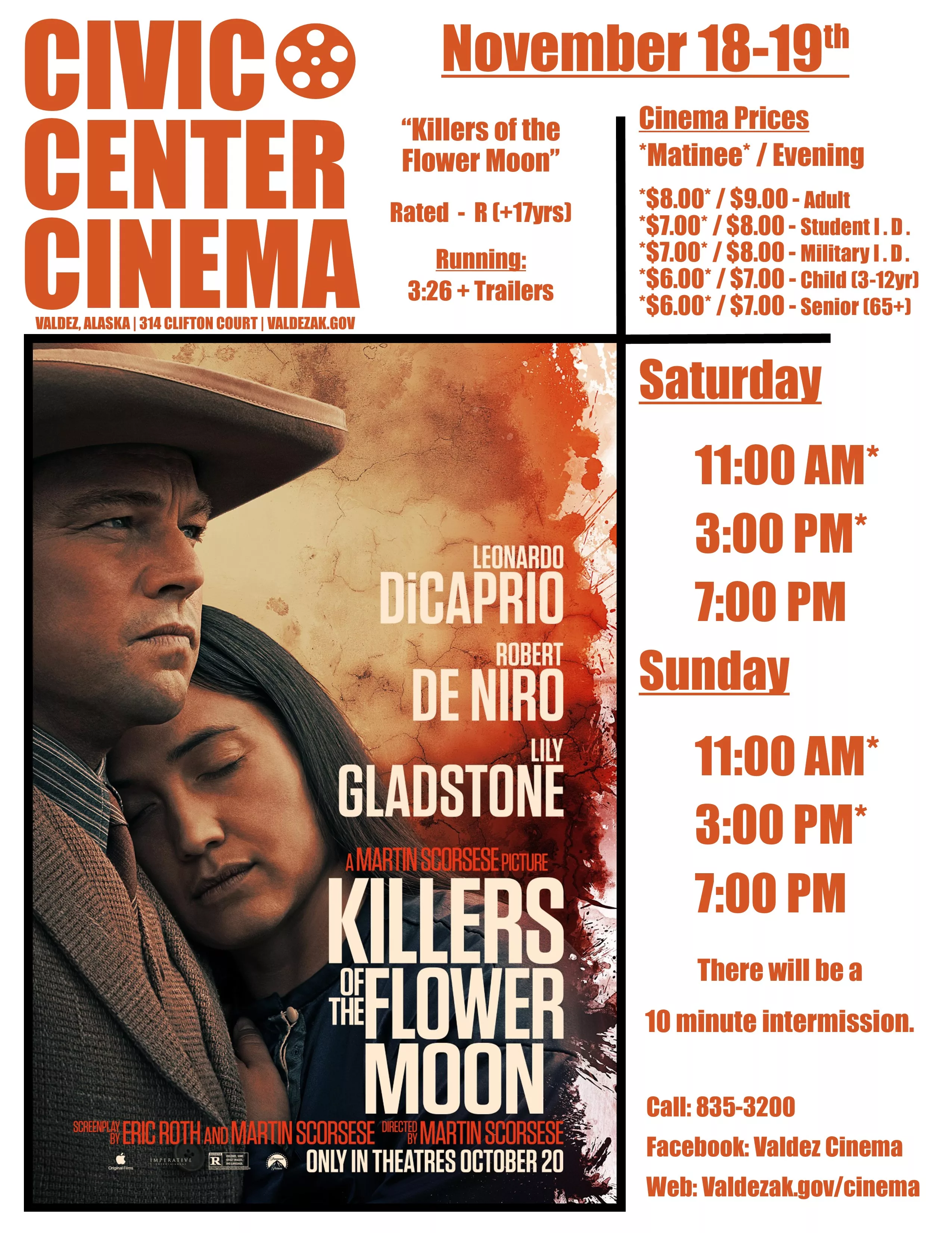 Civic Center Cinema: Killers of the Flower Moon Nov18-19