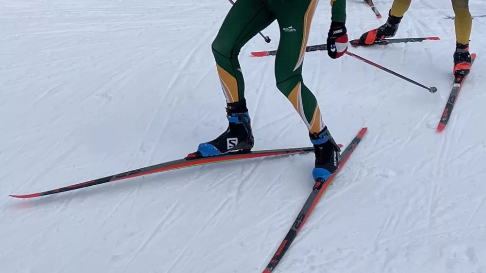 Kristen Rozell skate skis in Valdez in January 2023.
