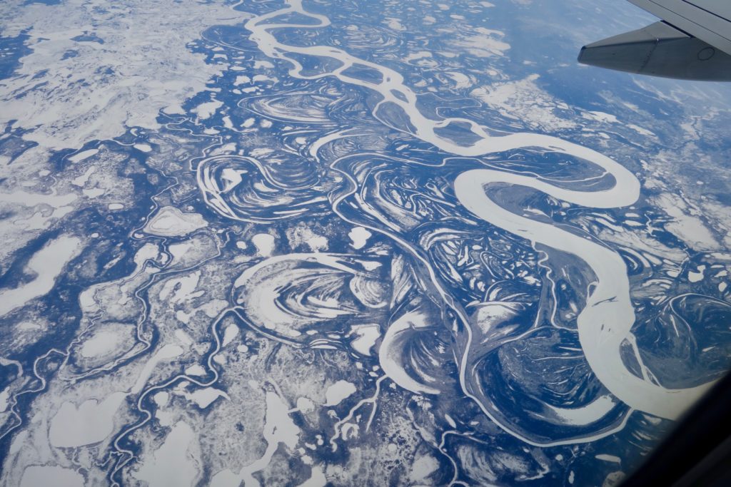 4. The Yukon River, seen here as a wide white band, is freezing later in fall and breaking up earlier in spring than it was a few decades ago.
