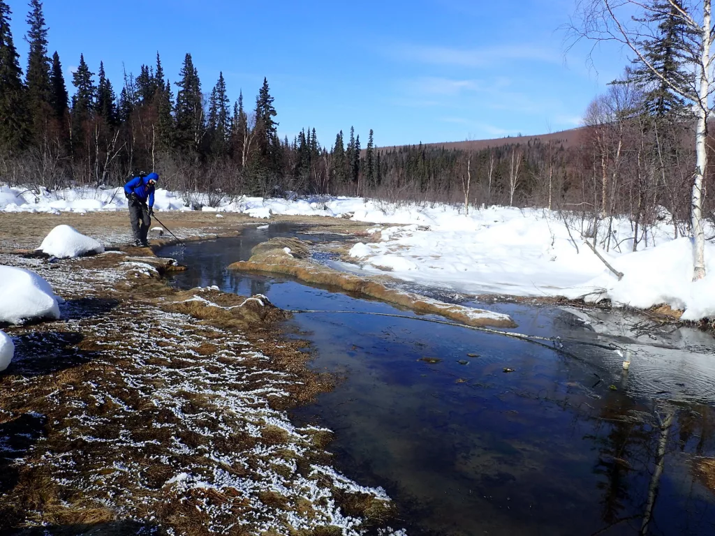 1. Forest Wagner visits Kanuti Hot Springs, located in Interior Alaska not far from the Arctic Circle. Photo by Ned Rozell.