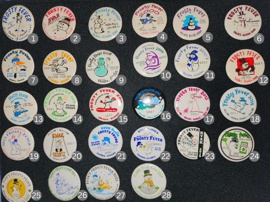 Frosty Fever Buttons 1-28, up to 2024 numbered