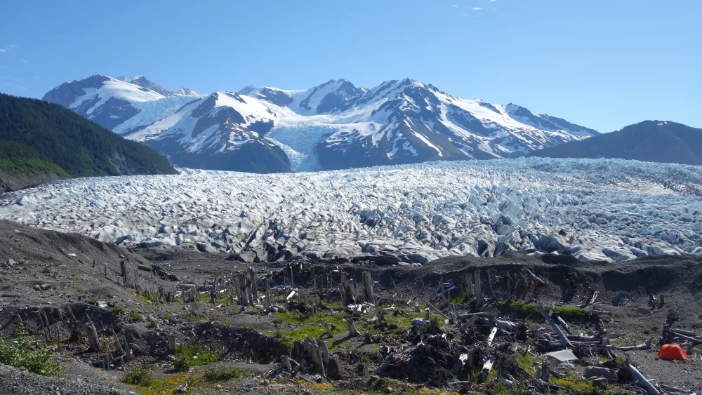 La Perouse Glacier in Southeast Alaska retreats from a campsite in summer 2021. Photo by Ned Rozell.