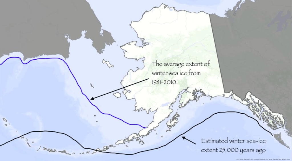 This map shows the median ice extent in March for the period 1981-2010 (based on data from the National Snow and Ice Data Center).