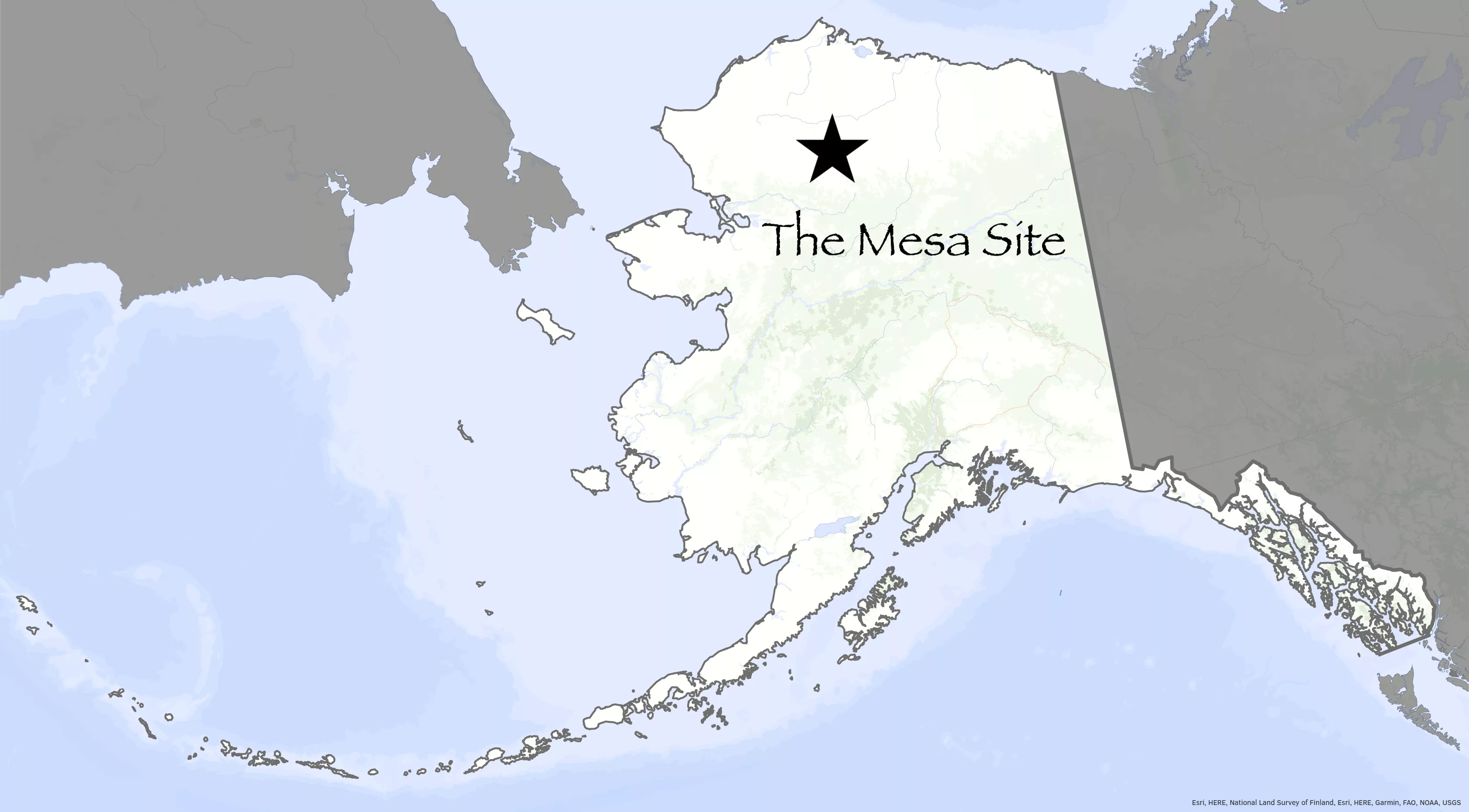 Mesa site shown on a map of Alaska.