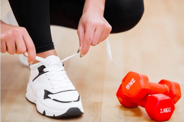 Tying a shoe, exercise, walking