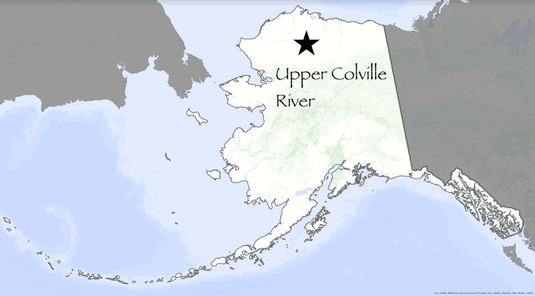 Upper Colville River on a map of Alaska