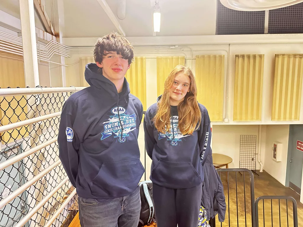 Grant Osburn & Kinsey Mishmash at State Swimming Meet 2024 Photo Courtesy Morgan Wadsworth