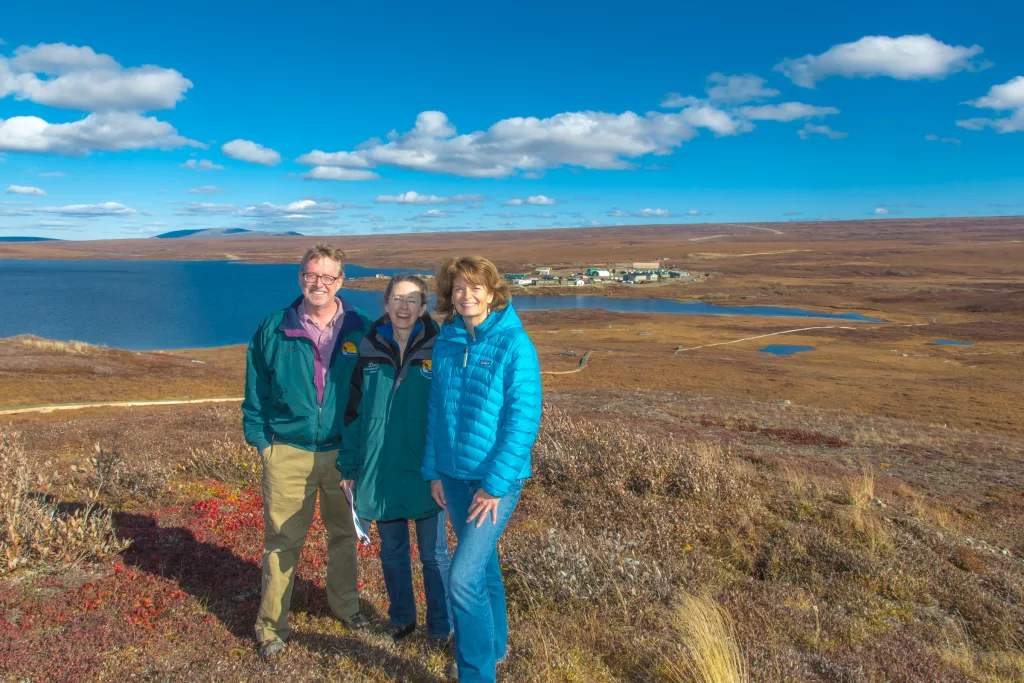 Senator Lisa Murkowski, right, poses with Brian Barnes and Donie Brett-Harte during the senator's brief visit to UAF's Toolik Field Station about 370 miles north of Fairbanks in Sept, 2013. UAF photo by Todd Paris.