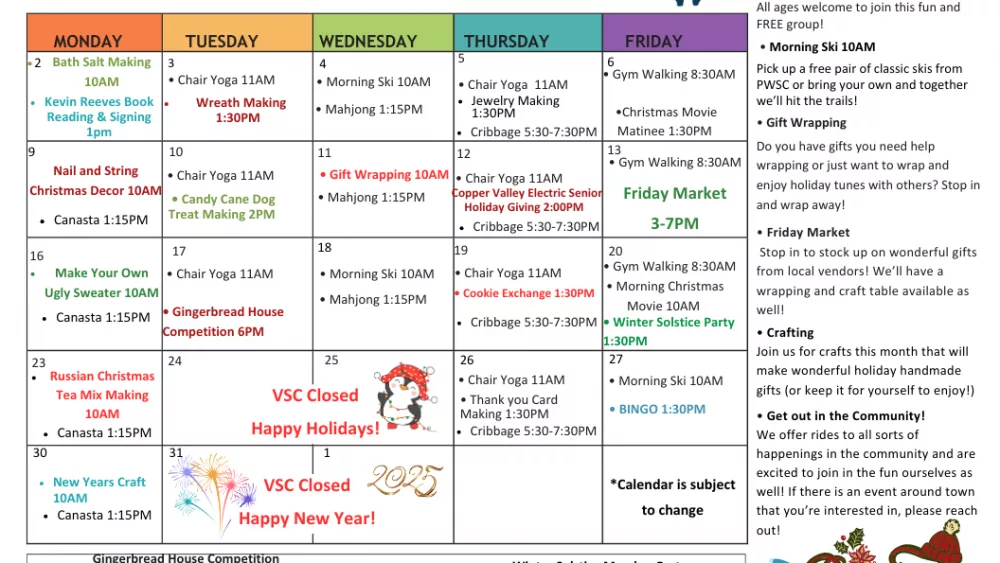 Senior Center December 2024 Activities Calendar