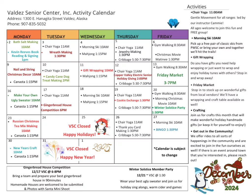 Senior Center December 2024 Activities Calendar