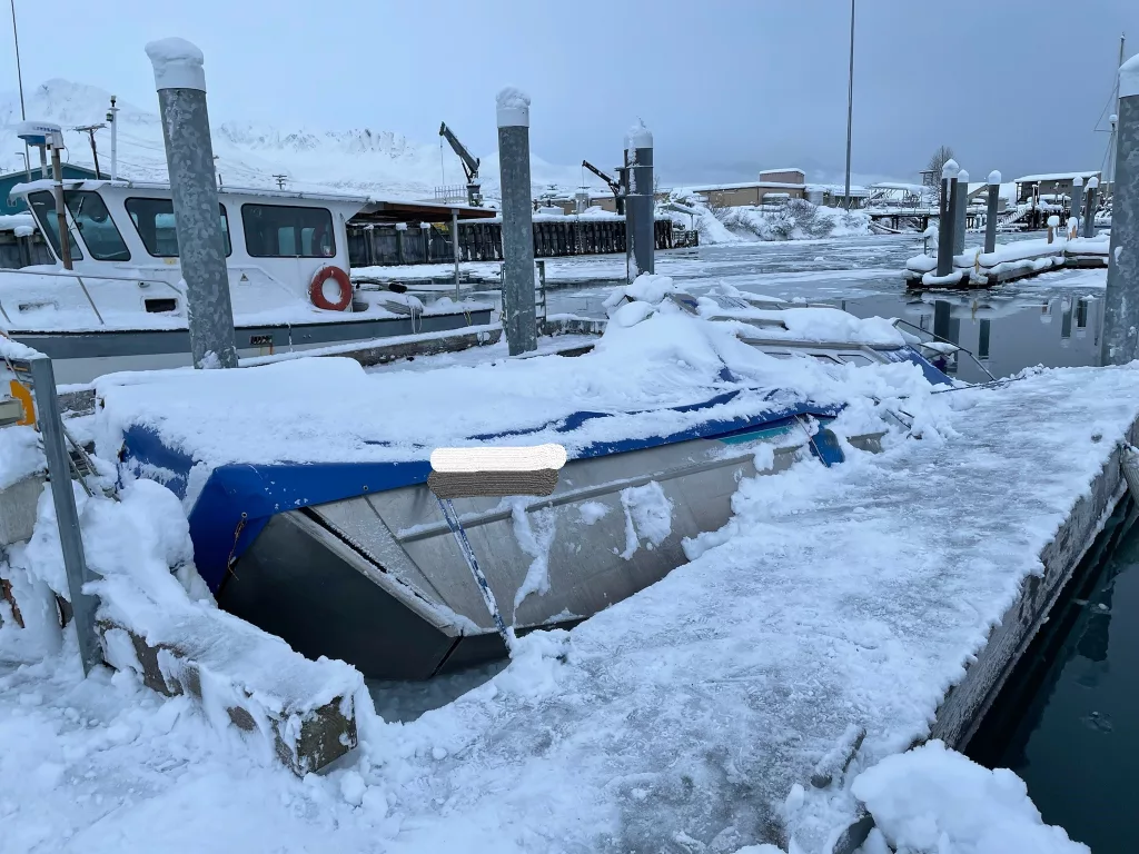 Sinking boat in the Valdez Harbor