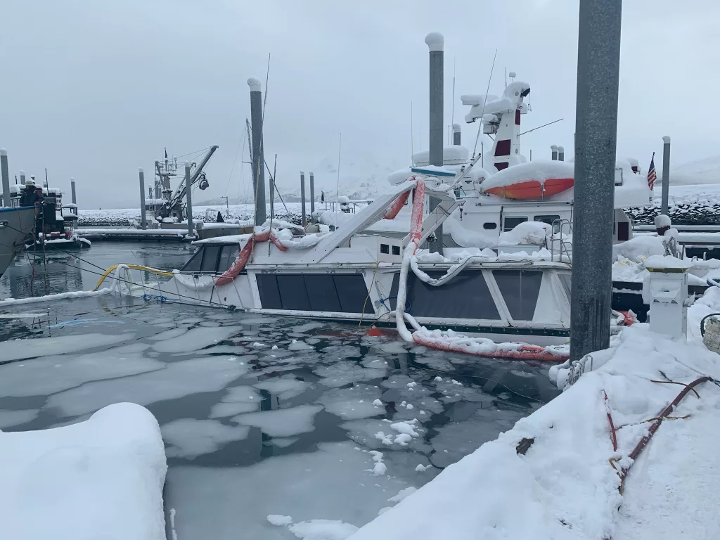 Sinking boat in the Valdez Harbor