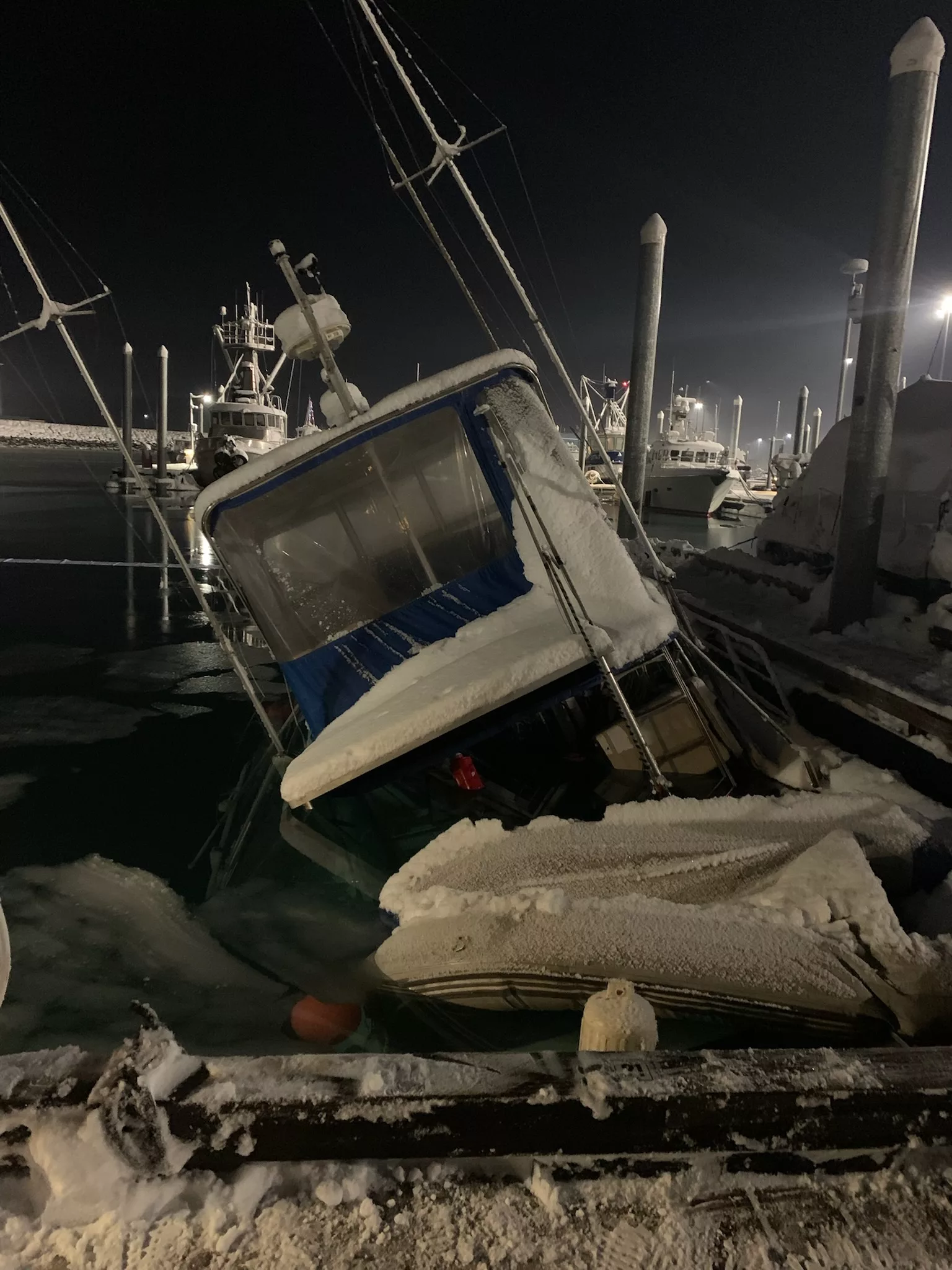 Sinking boat in the Valdez Harbor