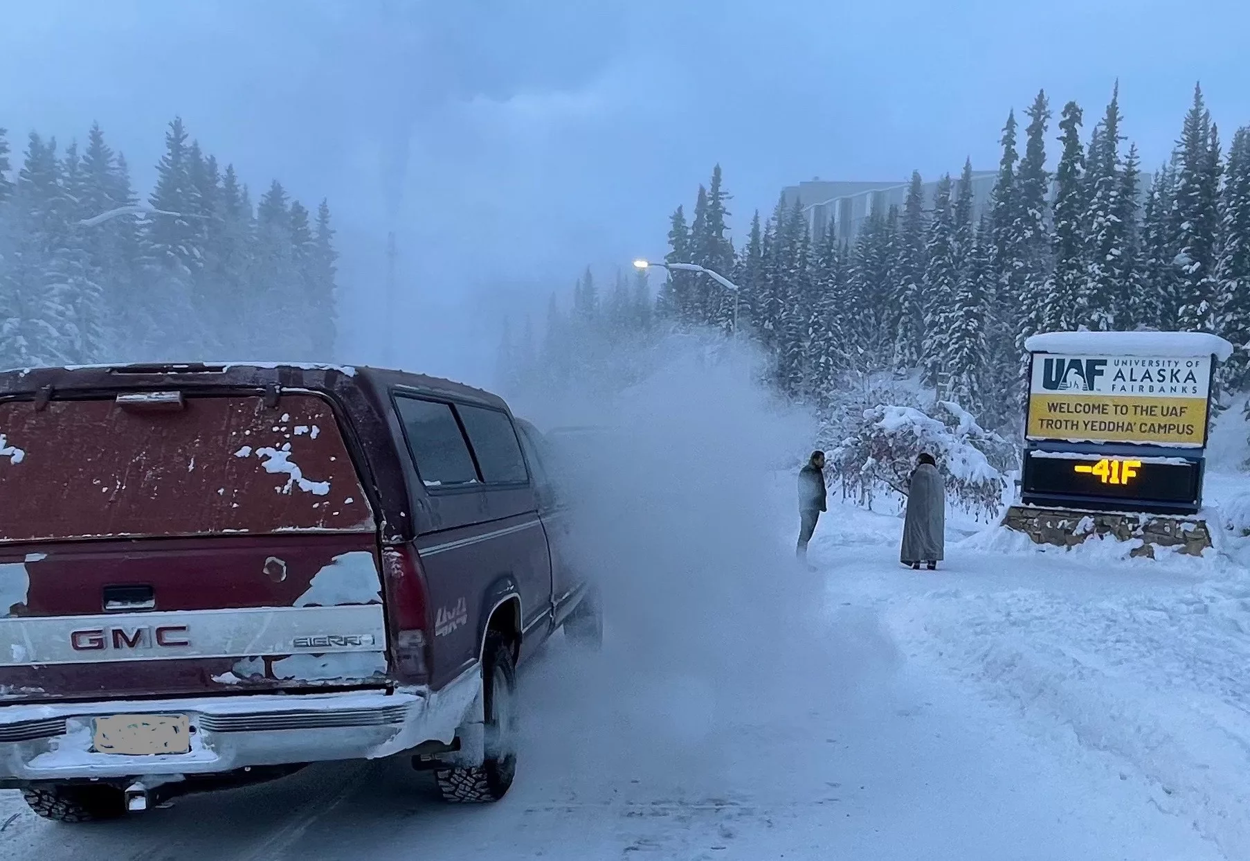 Fairbanks air quality is at its worst on still days like this one on January 27, 2024. Photo by Ned Rozell.