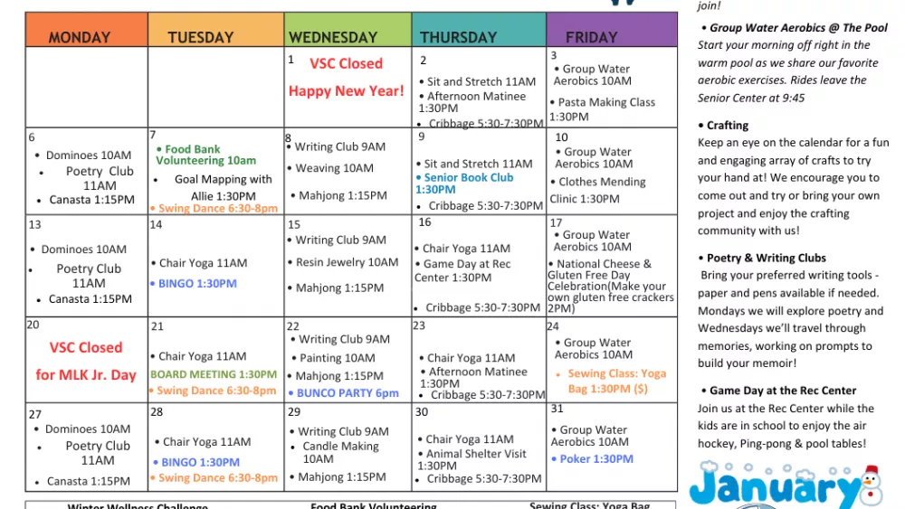 Senior Center JAN 2024 Activities Calendar