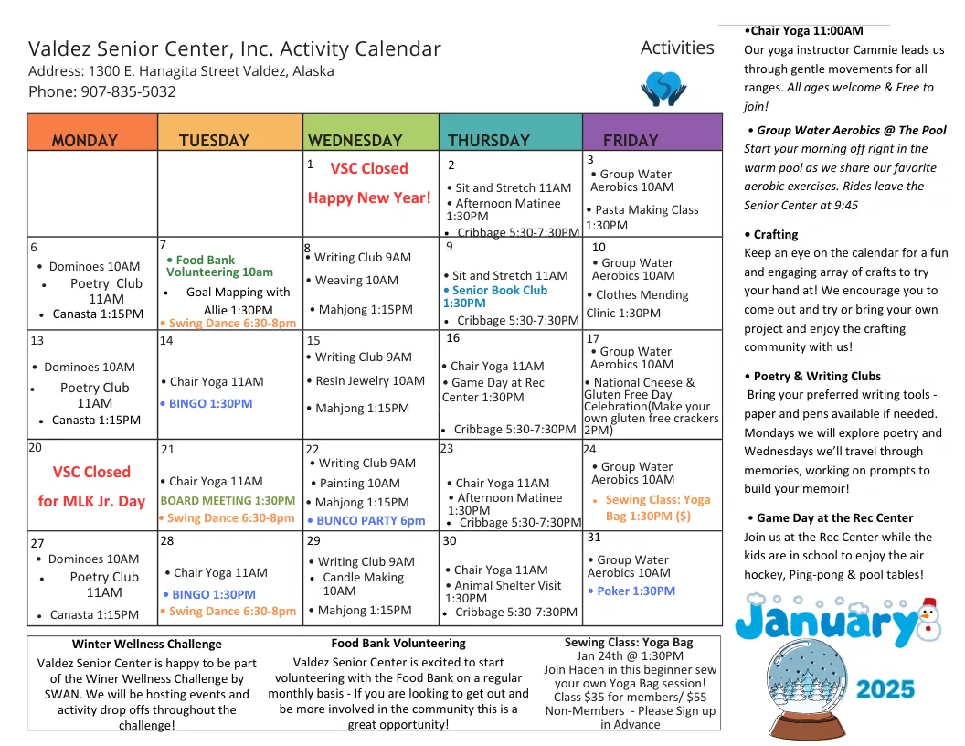 Senior Center JAN 2024 Activities Calendar