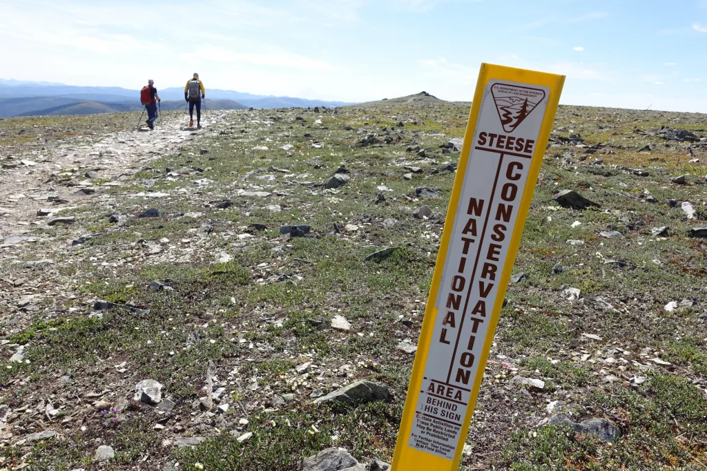 3. Hikers traverse the Steese National Conservation Area in summer 2024. The conservation area was established in 1980 as part of the Alaska National Interest Lands Conservation Act. Photo by Ned Rozell.