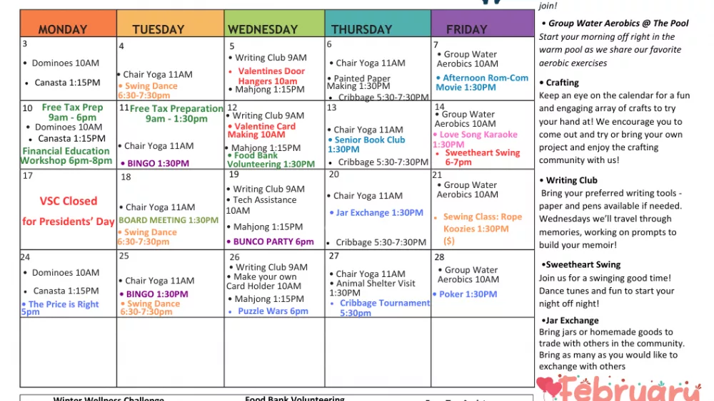 Senior Center February 2025 Activities Calendar