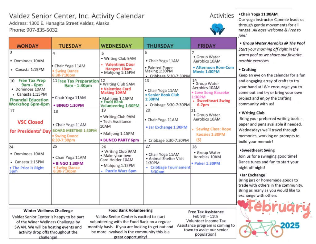 Senior Center February 2025 Activities Calendar