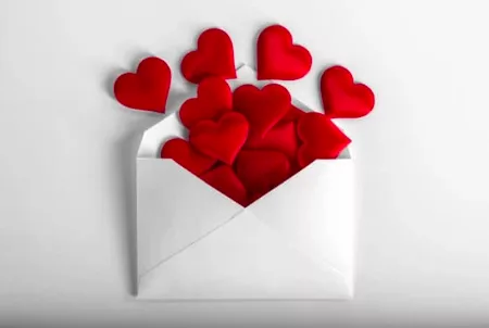 Hearts spilling out of an envelope, Valentine