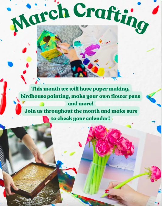 March Crafting flyer for the Valdez Senior Center
