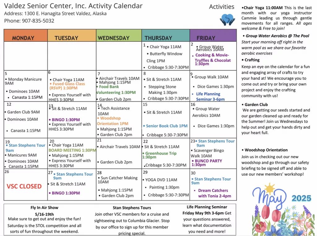 Valdez Senior Center May Activity Calendar