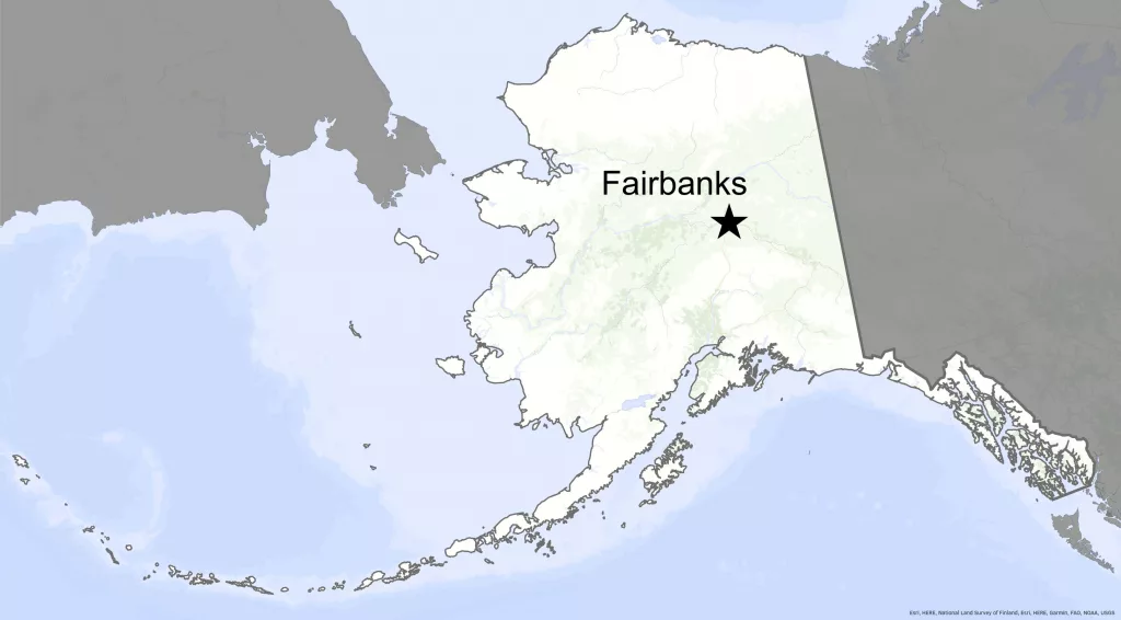 Fairbanks on a map of Alaska