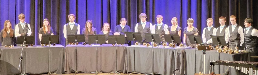 VHS students playing hand bells at concert Tuesday night, Spring Concert
